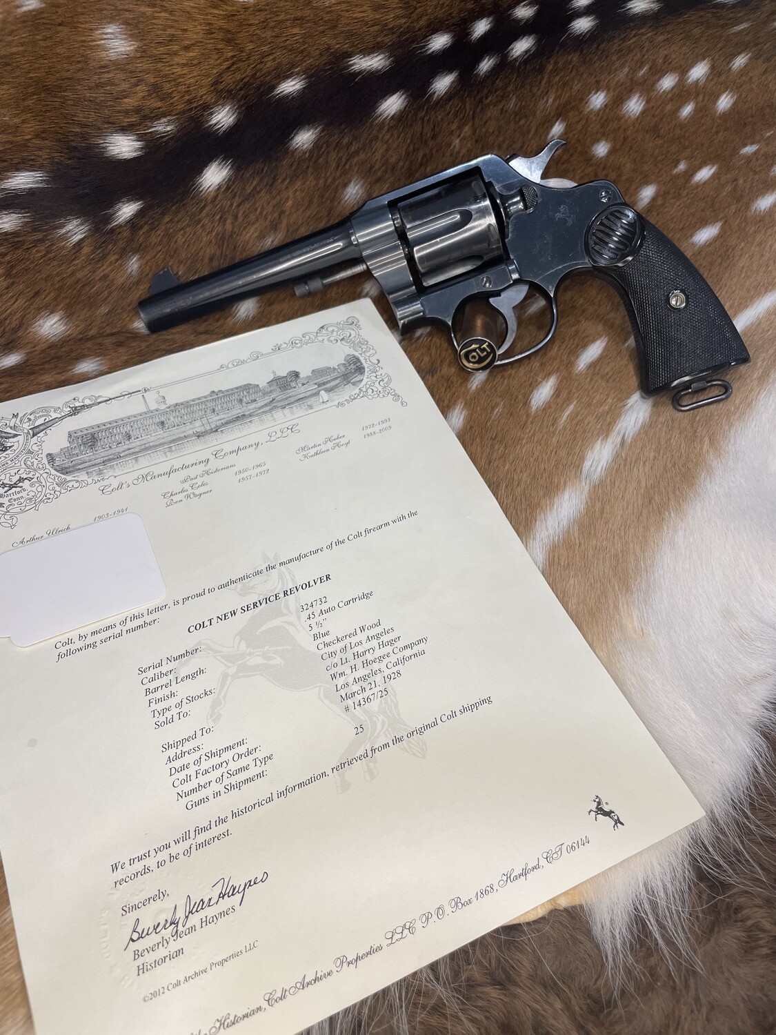 1928 Lettered LAPD Colt New Service Revolver .45 Auto 1928 Lettered LAPD Colt New Service Revolver .45 Auto