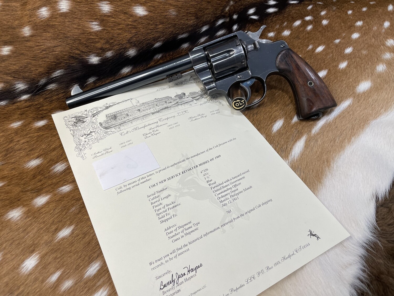 Lettered Colt New Service Model of 1909 .45 Colt – U.S. Government / Manila Ordnance Depot Shipment Lettered Colt New Service Model of 1909 .45 Colt – U.S. Government / Manila Ordnance Depot Shipment