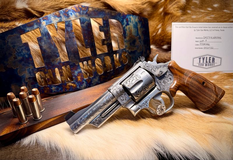 Lipsey's Exclusive Smith & Wesson Model 629-9 4" .44 Rem Mag Mountain Gun - Hand Engraved with Action Job and TGW Checkered Ropers