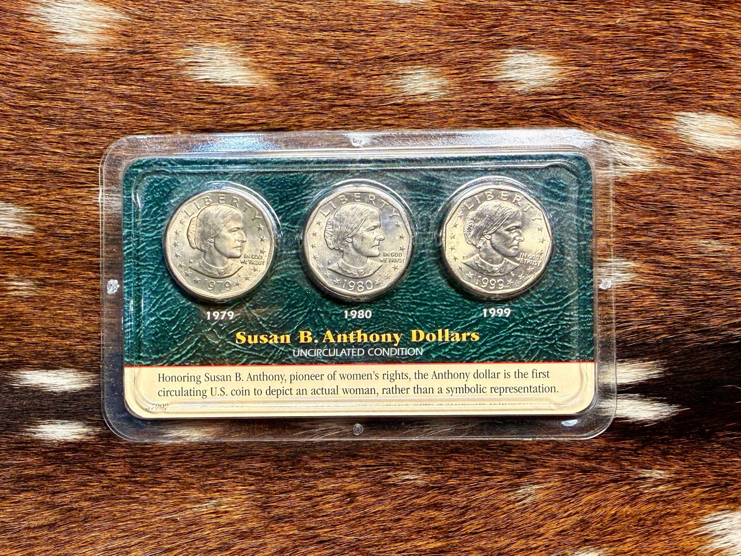 Susan B. Anthony Dollar Trio Set – 1979, 1980, 1999 – Littleton Coin Display