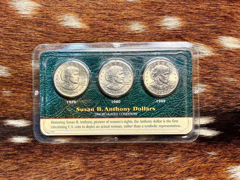 Susan B. Anthony Dollar Trio Set – 1979, 1980, 1999 – Littleton Coin Display