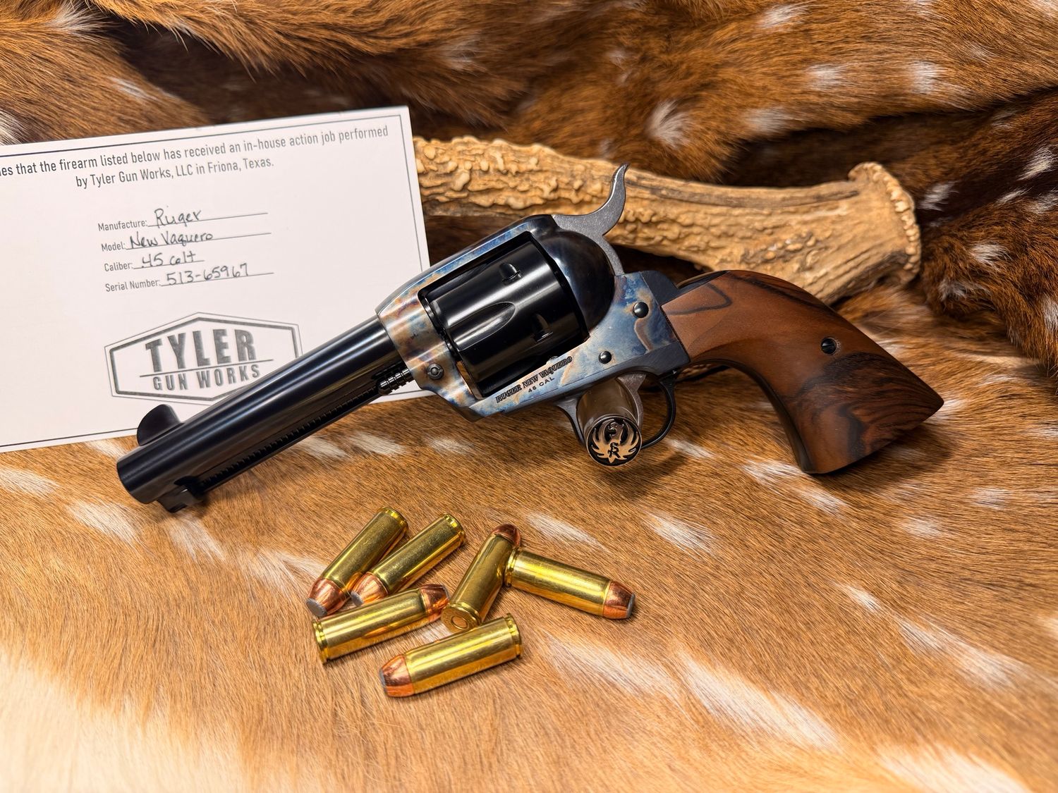 Ruger New Vaquero .45 Colt Revolver with TGW Color Case, Action Job & Walnut Grips