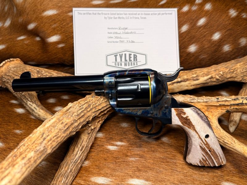 TGW Custom Ruger New Vaquero .45 Colt Revolver with TGW Color Case, Action Job & Elk Stag Grips