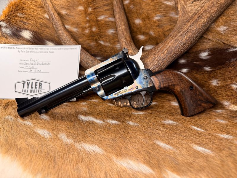 TGW Custom Ruger New Model Blackhawk .45 Colt Revolver with TGW Color Case, Action Job & Walnut Grips