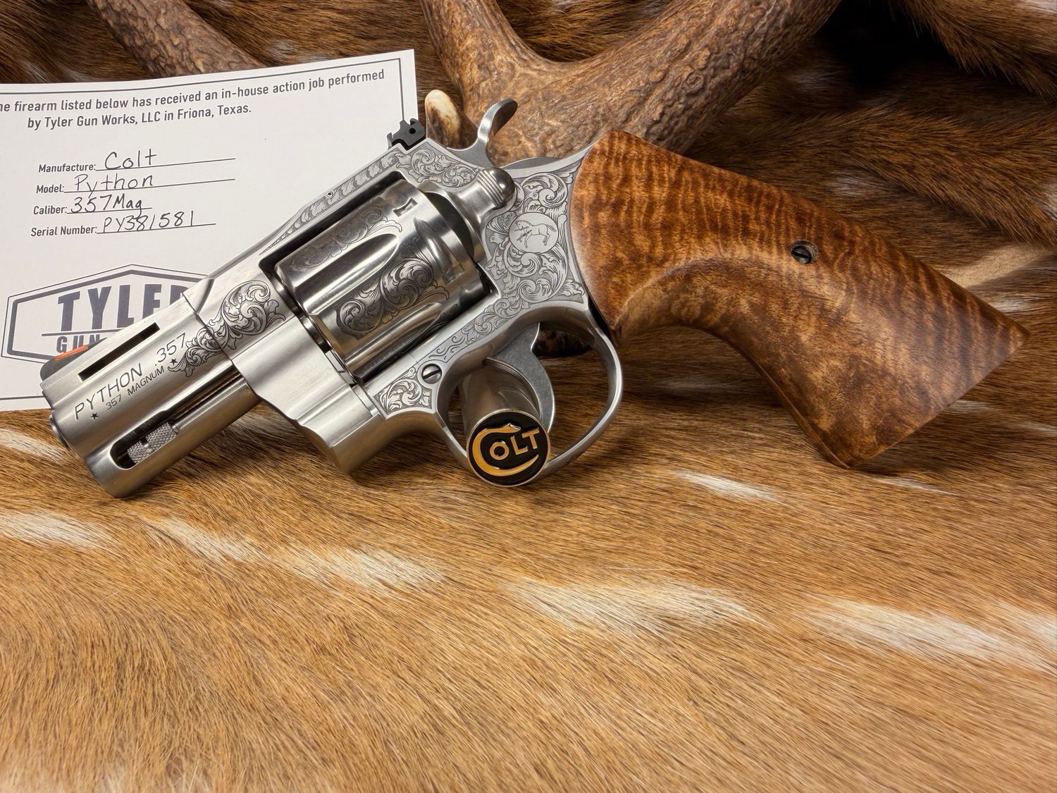 Engraved Colt Python .357Mag Revolver with Action Job and Custom Bastogne Grips
