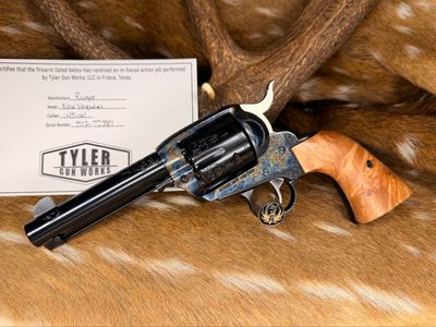 TGW Custom Ruger New Vaquero .45 Colt Revolver with TGW Color Case, Action Job & Maple Burl Grips