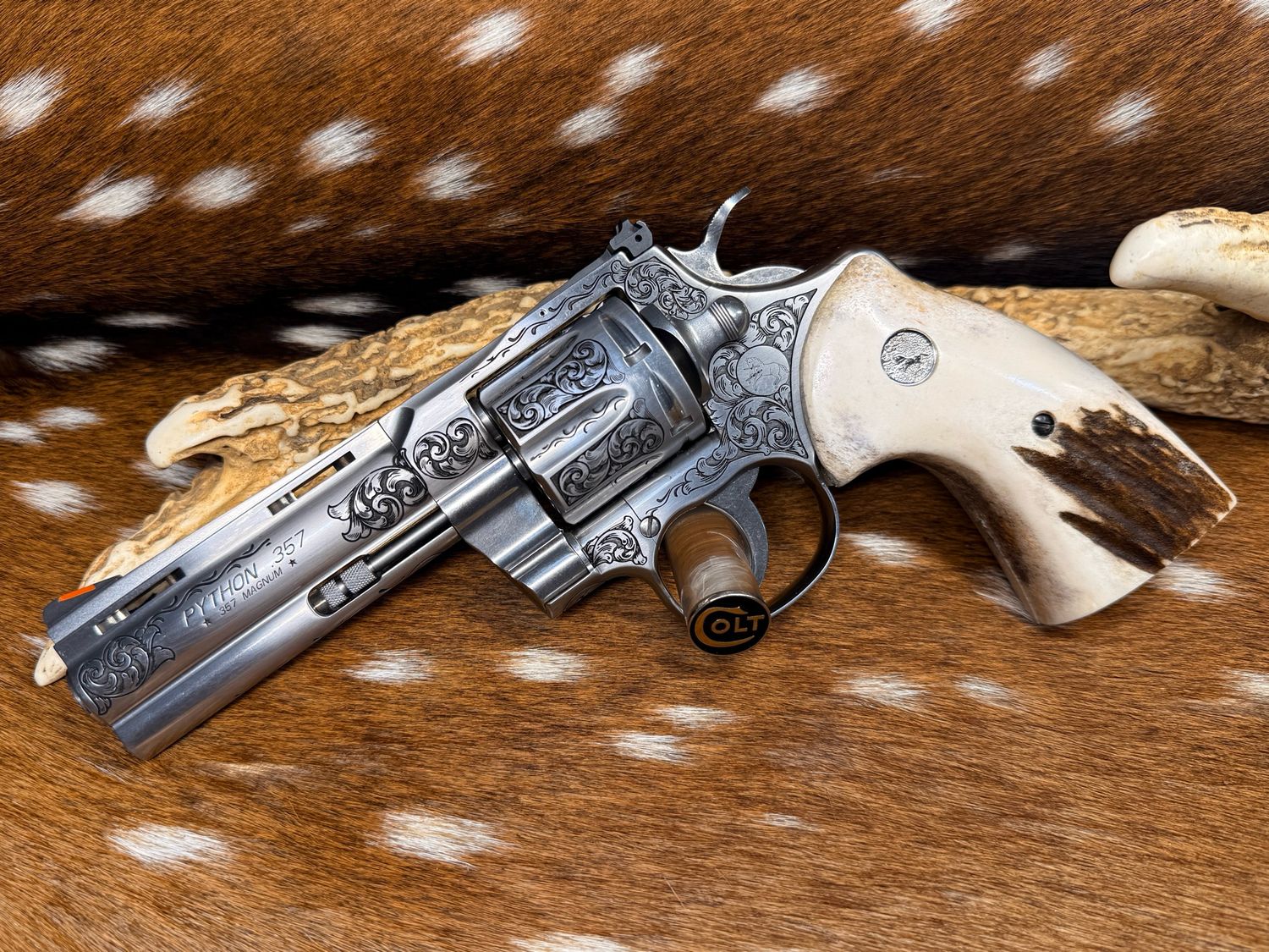 Engraved Lipsey’s Exclusive 4.25 Engraved Lipsey’s Exclusive 4.25" Colt Python .357 Magnum with TGW Stag Grips