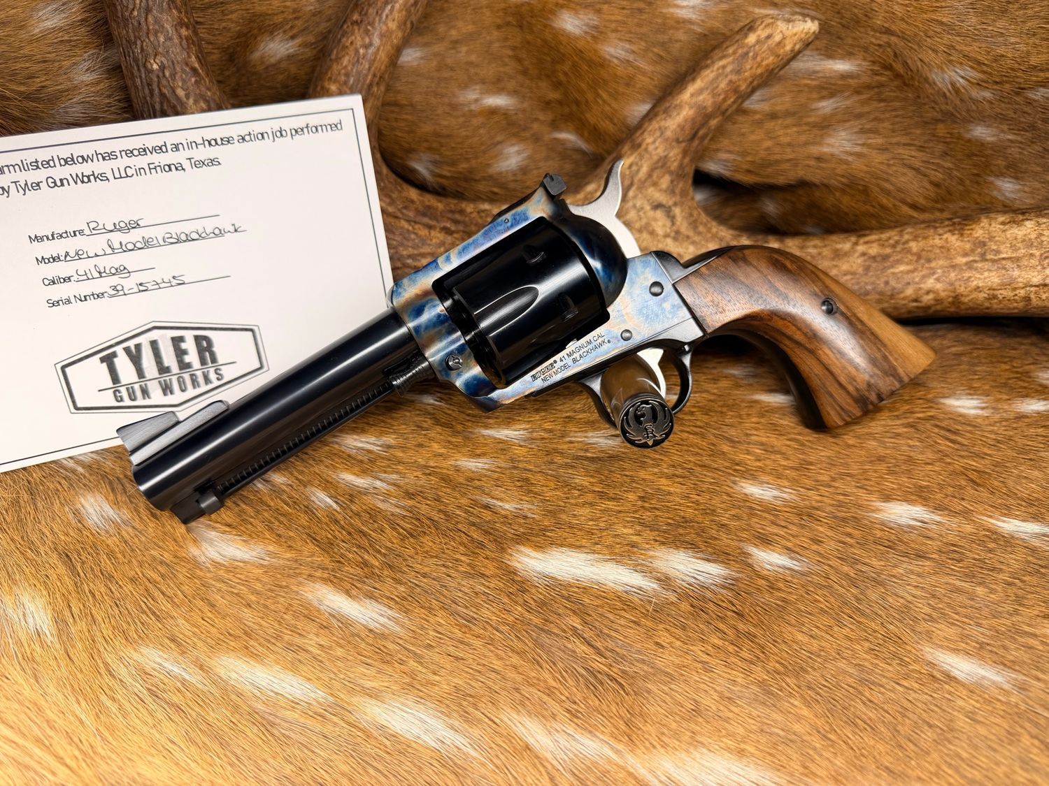 TGW Custom Ruger New Model Blackhawk .41 Magnum Revolver with Color Case, Action Job & Walnut Grips TGW Custom Ruger New Model Blackhawk .41 Magnum Revolver with Color Case, Action Job & Walnut Grips