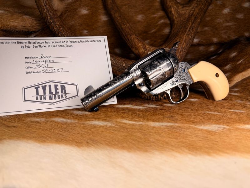 Hand Engraved Tyler Gun Works Custom Ruger New Vaquero Birdshead .45 Colt Hand Engraved Tyler Gun Works Custom Ruger New Vaquero Birdshead .45 Colt