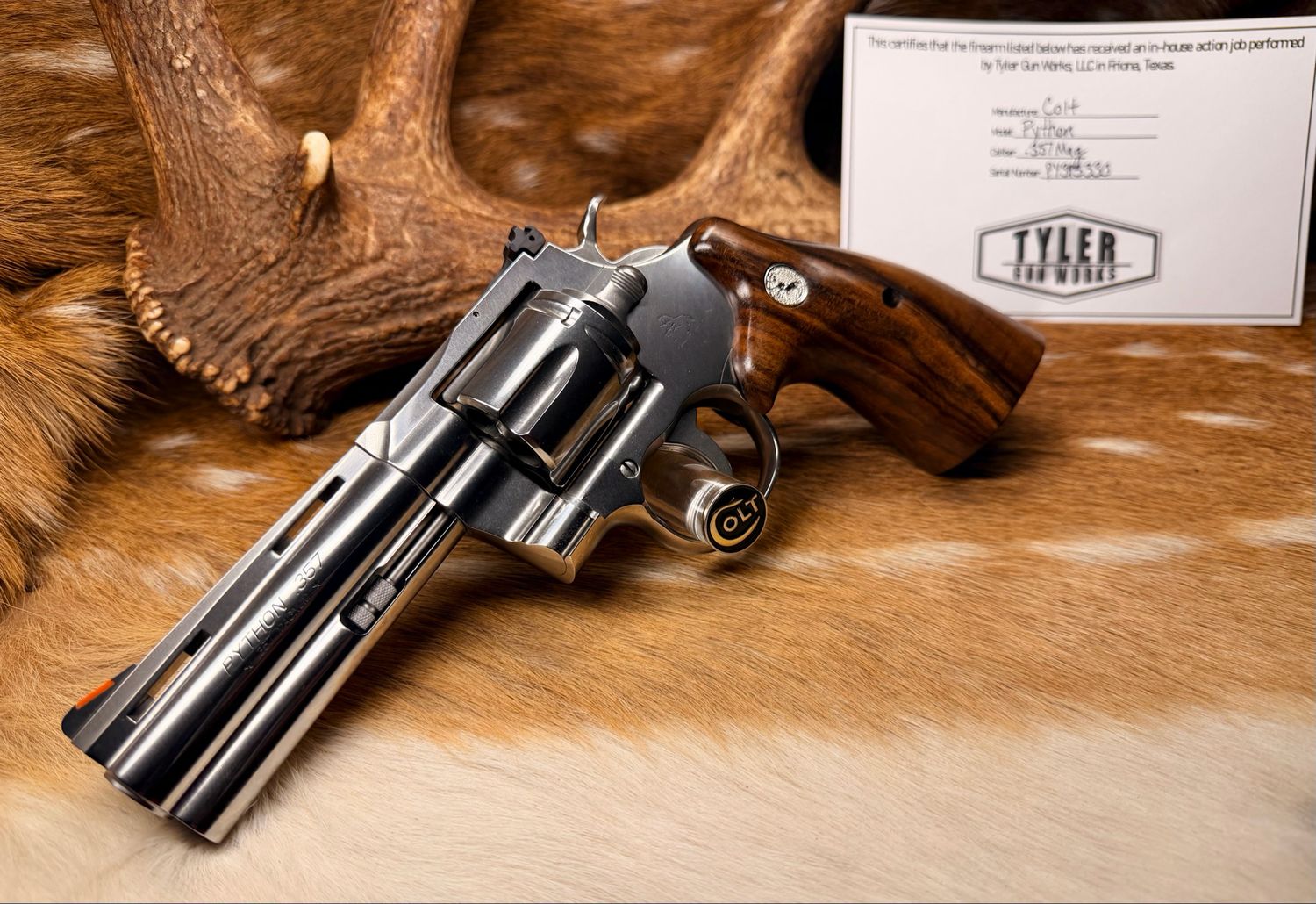 Colt Python .357 Magnum Revolver with TGW Colt Python Bear Hug Walnut Grips with Medallions and Action Job Colt Python .357 Magnum Revolver with TGW Colt Python Bear Hug Walnut Grips with Medallions and Action Job