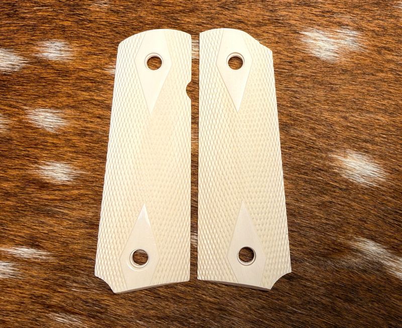 Checkered White Ivory Grips for 1911 (AVAILABLE TO TEXAS RESIDENTS ONLY) Checkered White Ivory Grips for 1911 (AVAILABLE TO TEXAS RESIDENTS ONLY)