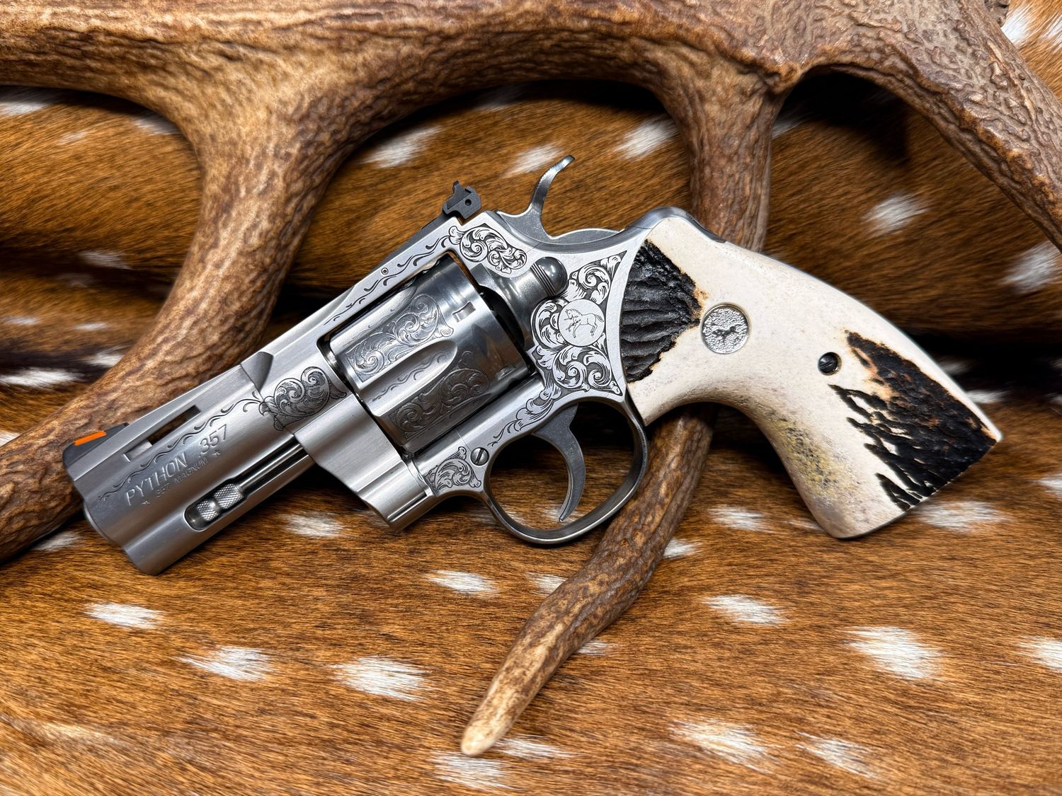 Engraved 3 Engraved 3" Colt Python .357 Magnum with TGW Stag Grips and Action Job