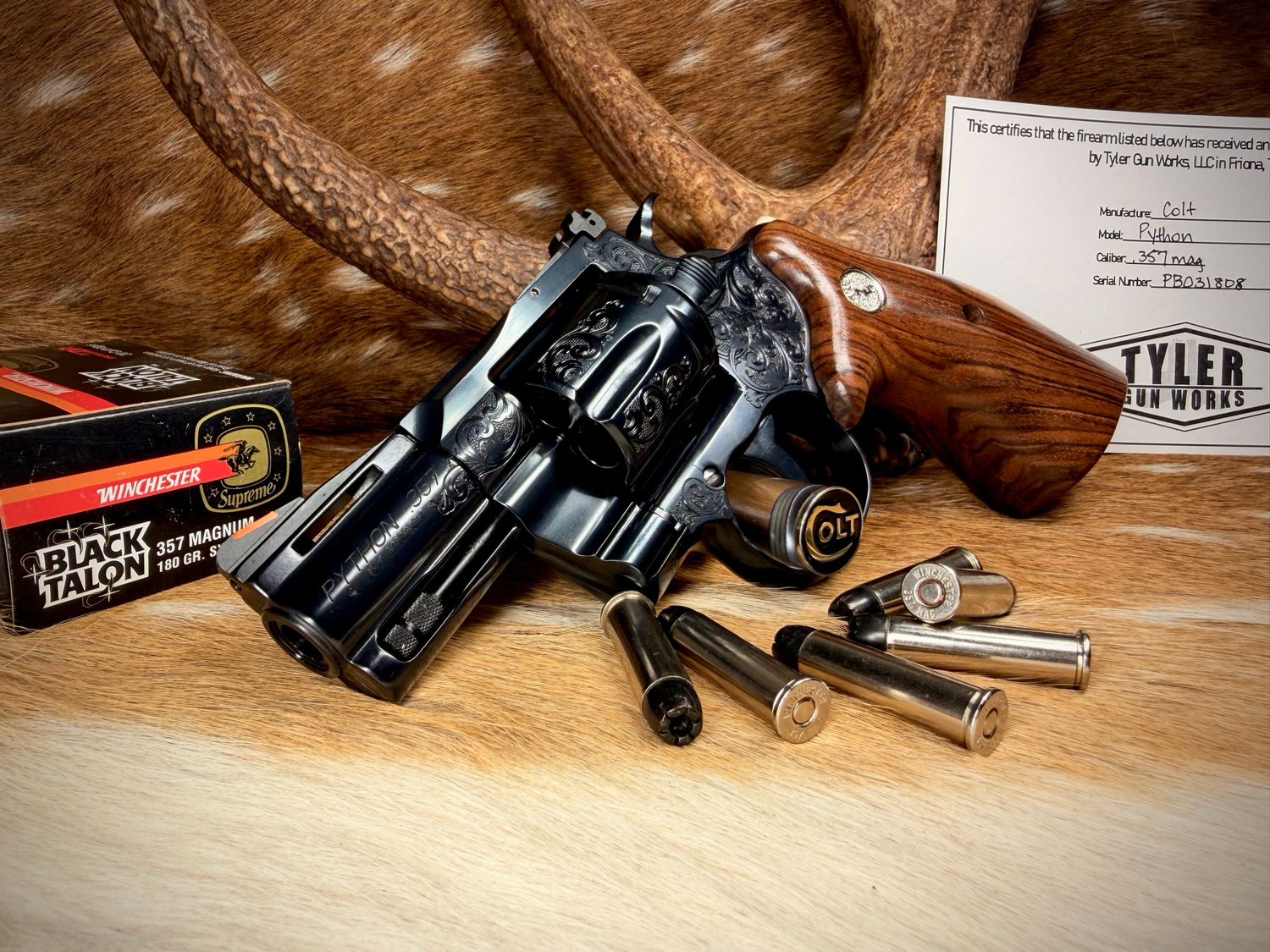 Hand Engraved 2.5" Colt Python .357 Magnum with TGW Bear Hug Grips and Action Job