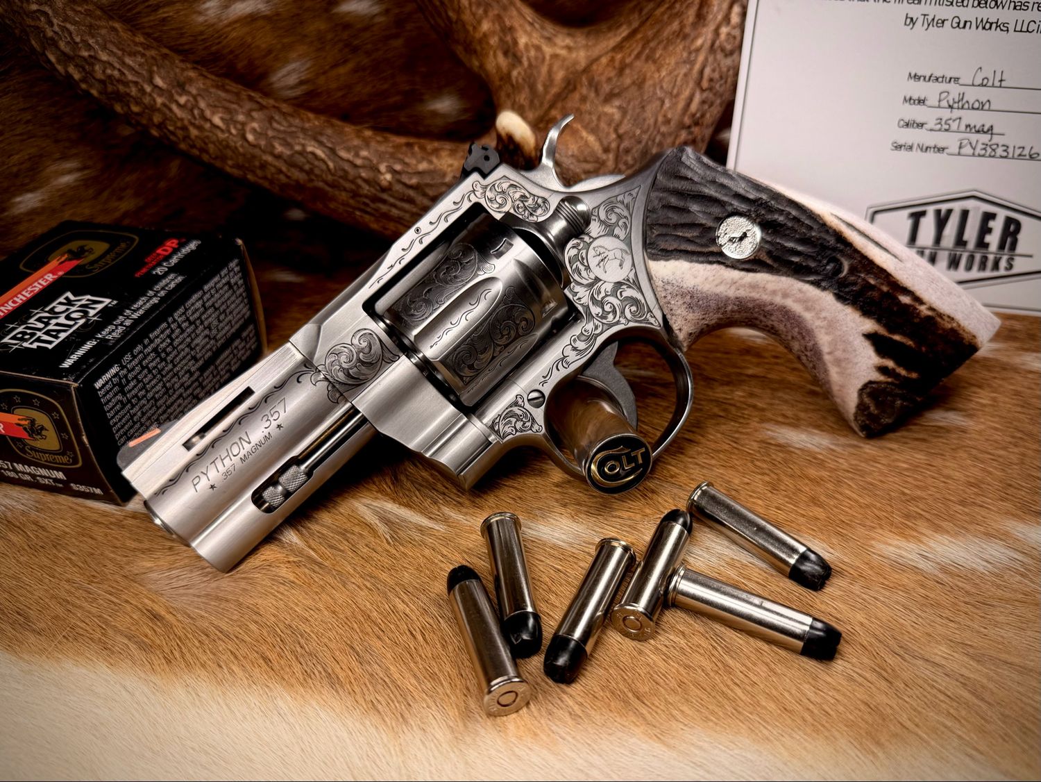 Engraved 3 Engraved 3" Colt Python .357 Magnum with TGW Stag Grips and Action Job