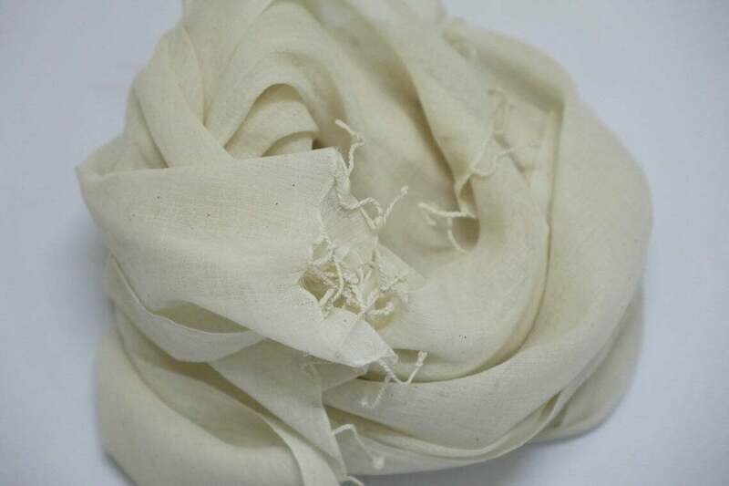 Cream Light weight Plain Spring Summer Hand Woven Cotton Off White Scarf 