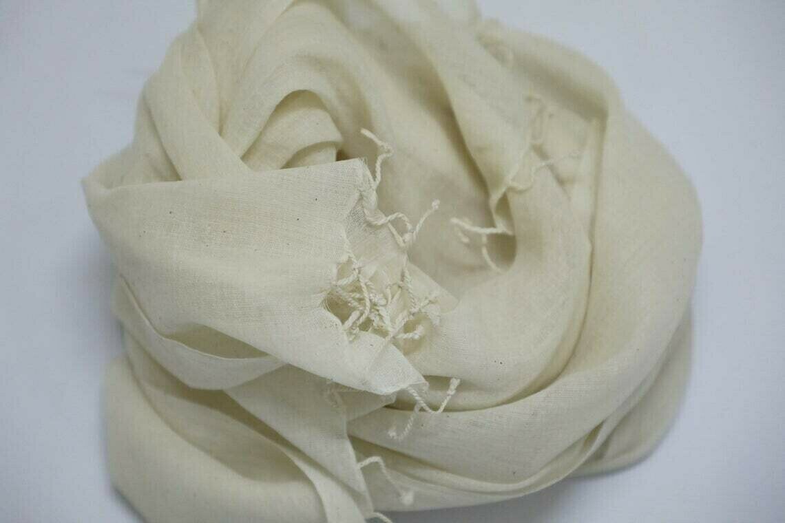 Hand Spun Hand Woven Off White Dupatta for Dyeing or Printing
