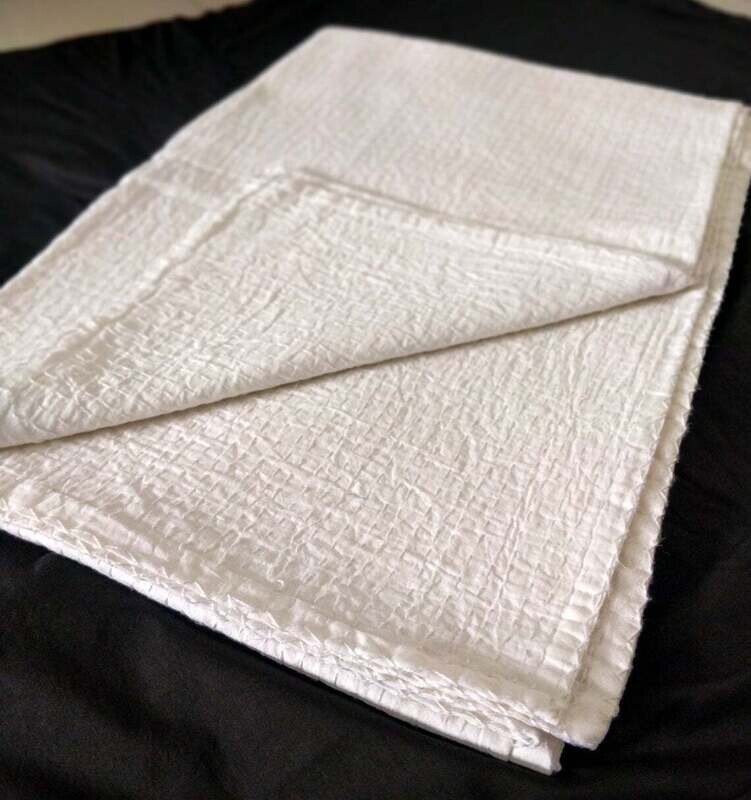 White Solid Plain Twin Size Kantha Quilt Indian Hand Stitched Muslin Voile Fabric Natural Cotton Traditional Blanket Shabby