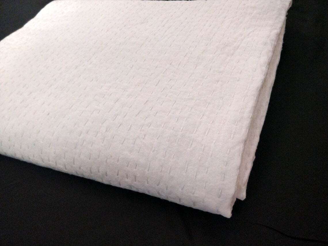 White Solid Plain Twin Size Kantha Quilt Indian Hand Stitched Muslin Voile Fabric Natural Cotton Traditional Blanket Shabby
