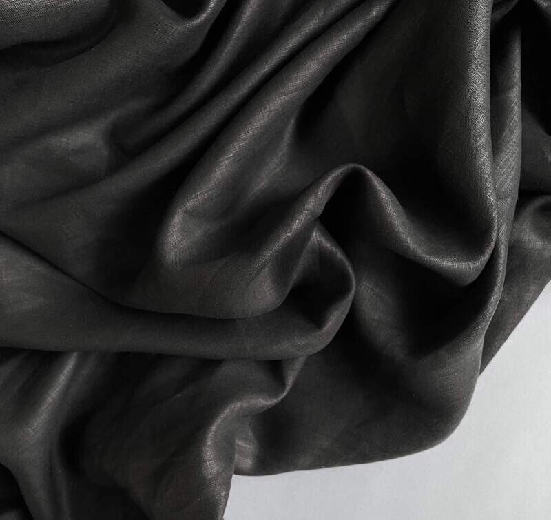 Jet Black Plain linen fabric | Linen Fabric Hand Spun Hand Woven