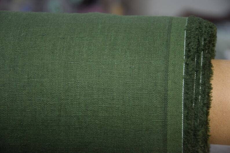 Linen Fabric Hand Spun Hand Woven |  Pure 100% linen fabric Gloria Military Green