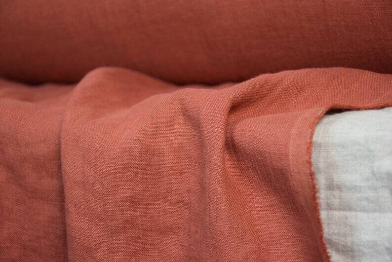 Linen Fabric Hand Spun Hand Woven |  Pure 100% linen Fabric Special Bold Saturated But Not Too Bright Radish -Orange-Brown
