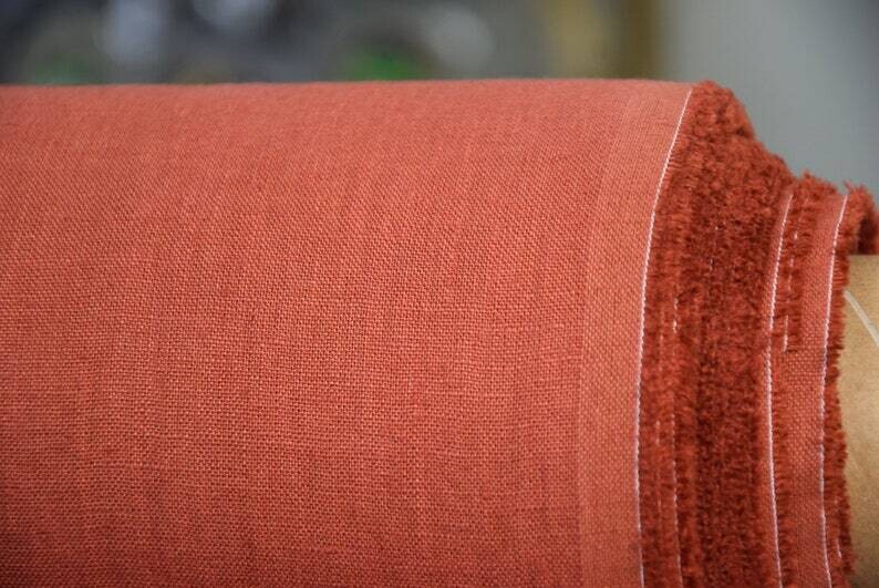 Linen Fabric Hand Spun Hand Woven |  Pure 100% linen Fabric Special Bold Saturated But Not Too Bright Radish -Orange-Brown