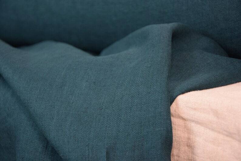 Linen Fabric Hand Spun Hand Woven | Pure 100% linen Fabric Quite Dark Green-Blue