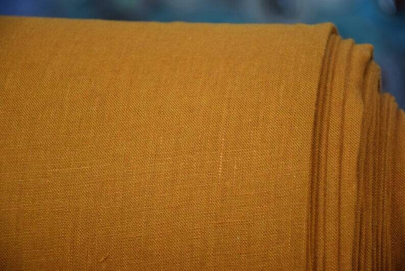 Linen Fabric Hand Spun Hand Woven | Pure 100% linen Fabric Bold Saturated Dark Yellow-Brown (Mustard)