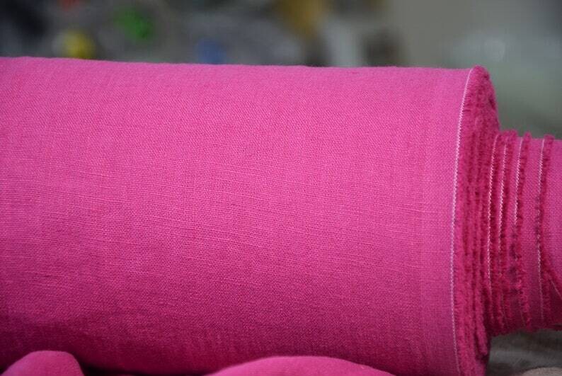 Linen Fabric Hand Spun Hand Woven | Pure 100% linen Fabric Deep and bright Shade of Magenta-Pink.