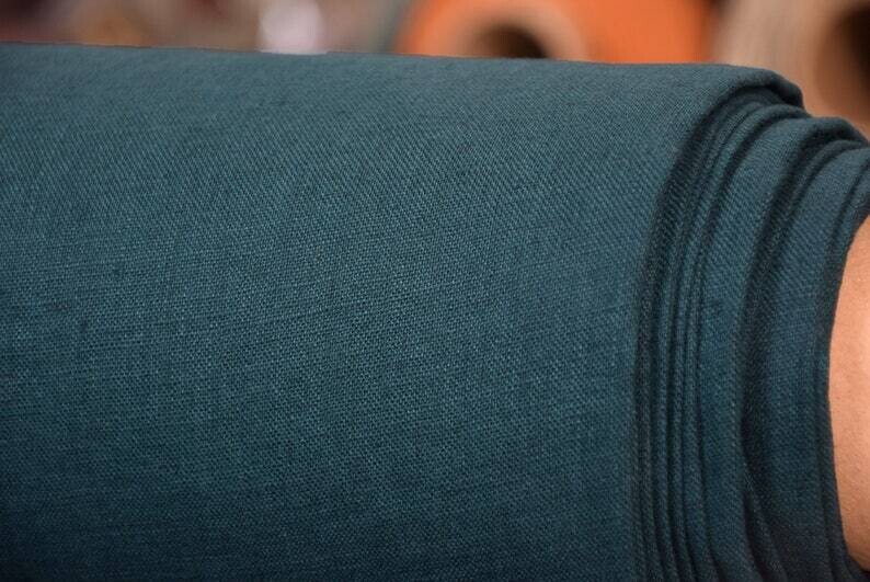 Linen Fabric Hand Spun Hand Woven | Pure 100% linen Fabric Quite Dark Green-Blue