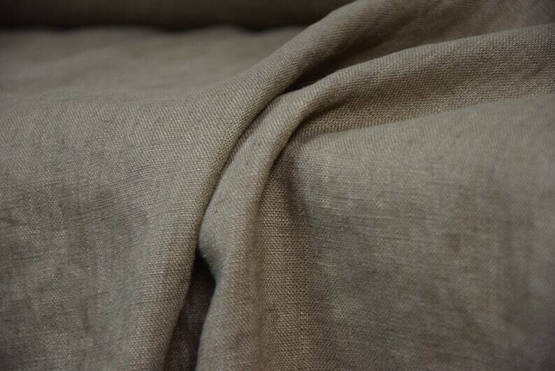 Linen Fabric Hand Spun Hand Woven | Pure 100% linen Fabric Muted Earthy Olive-Gray