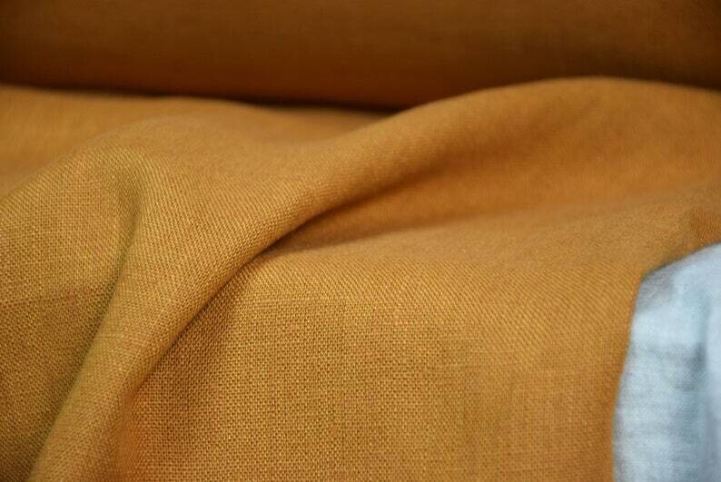 Linen Fabric Hand Spun Hand Woven | Pure 100% linen Fabric Bold Saturated Dark Yellow-Brown (Mustard)