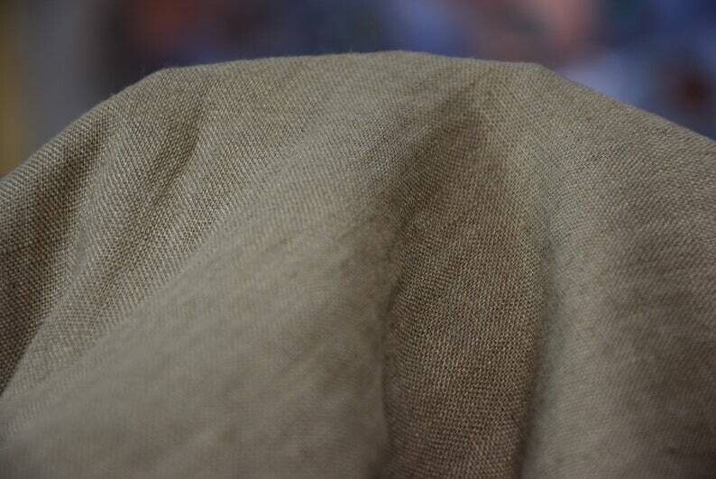 Linen Fabric Hand Spun Hand Woven | Pure 100% linen Fabric Muted Earthy Olive-Gray