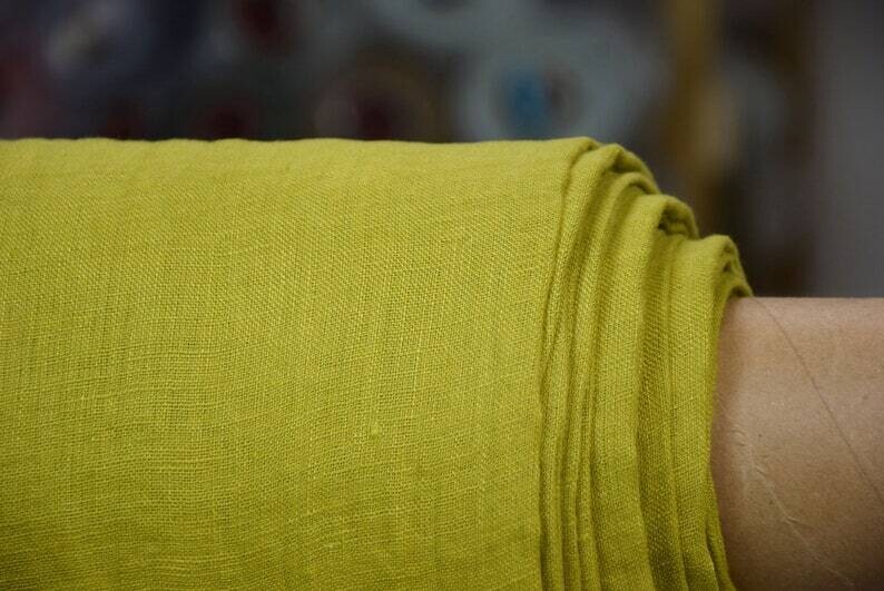 Linen Fabric Hand Spun Hand Woven | Pure 100% linen Fabric Serena Green Sulphur