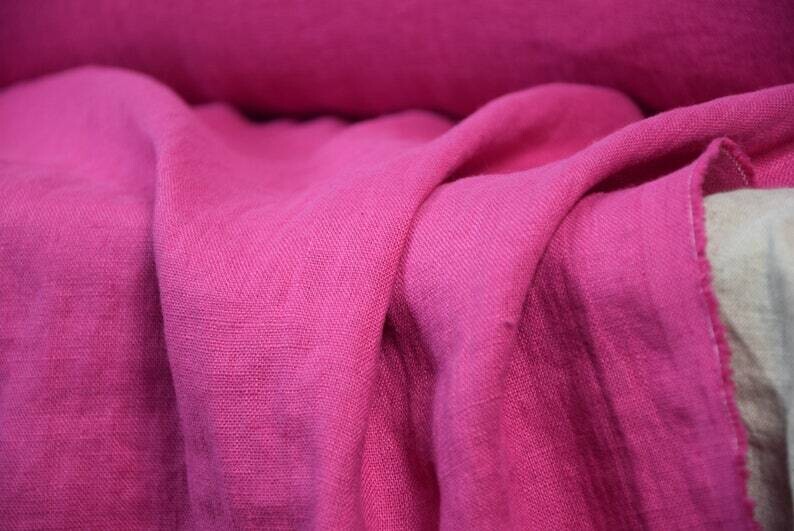 Linen Fabric Hand Spun Hand Woven | Pure 100% linen Fabric Deep and bright Shade of Magenta-Pink.