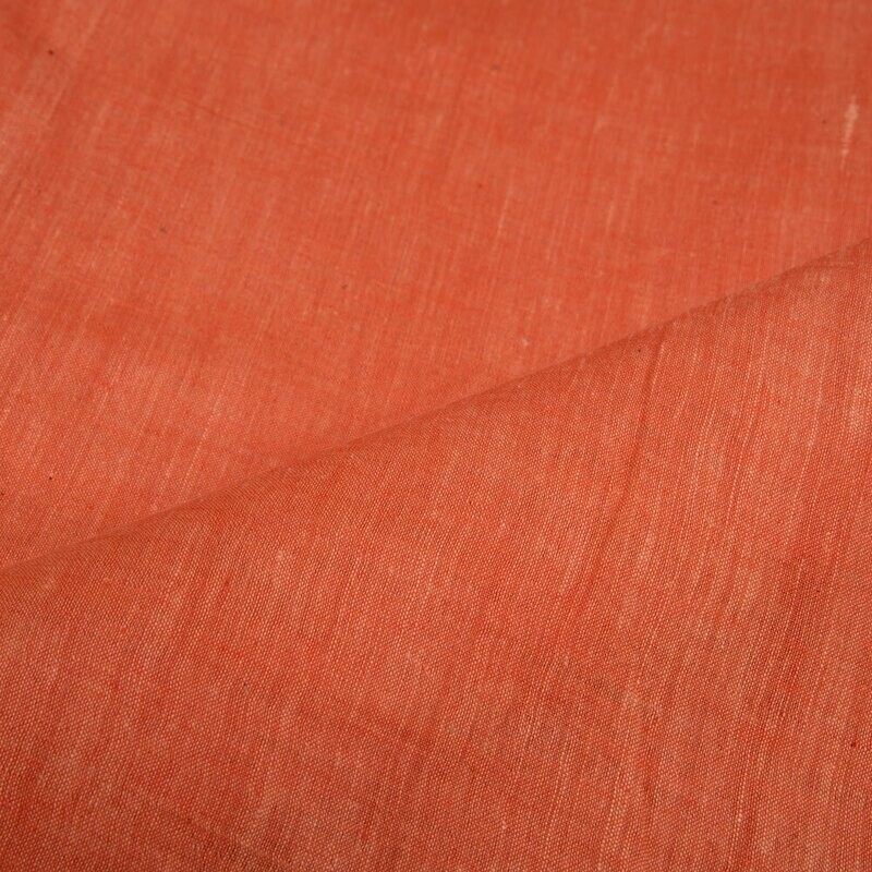 CHAMBRAY ORANGE COTTON FABRIC - HAND SPUN HAND WOVEN FABRIC | ORGANIC FABRIC