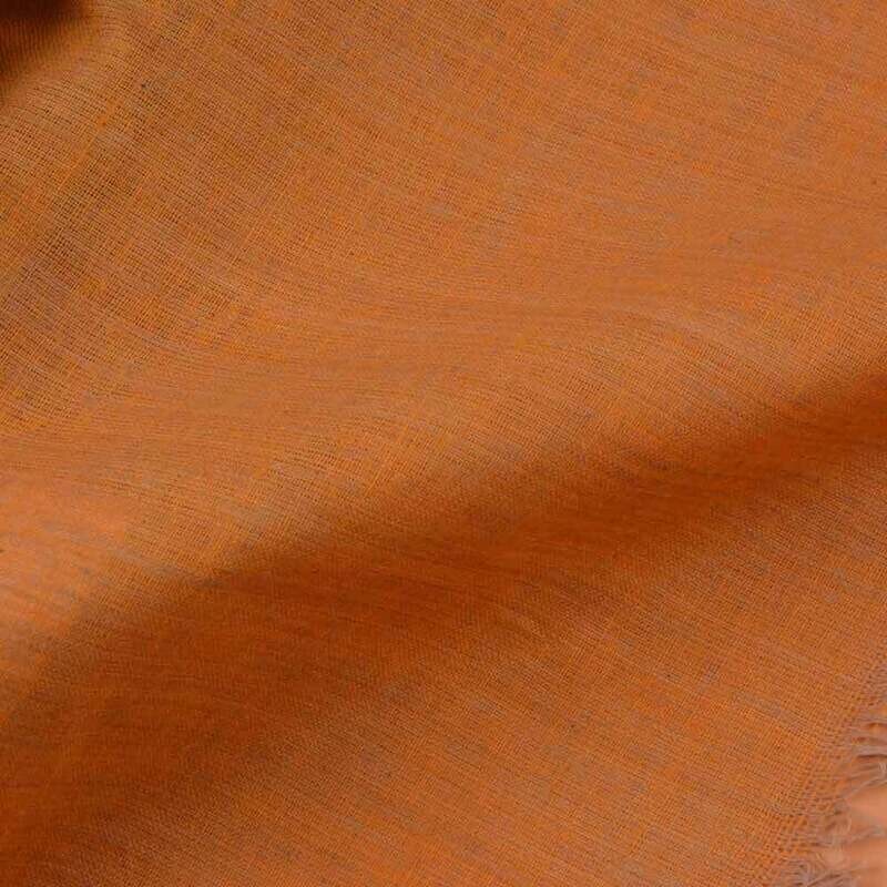 CHAMBRAY ORANGE COTTON FABRIC - HAND SPUN HAND WOVEN FABRIC | ORGANIC FABRIC