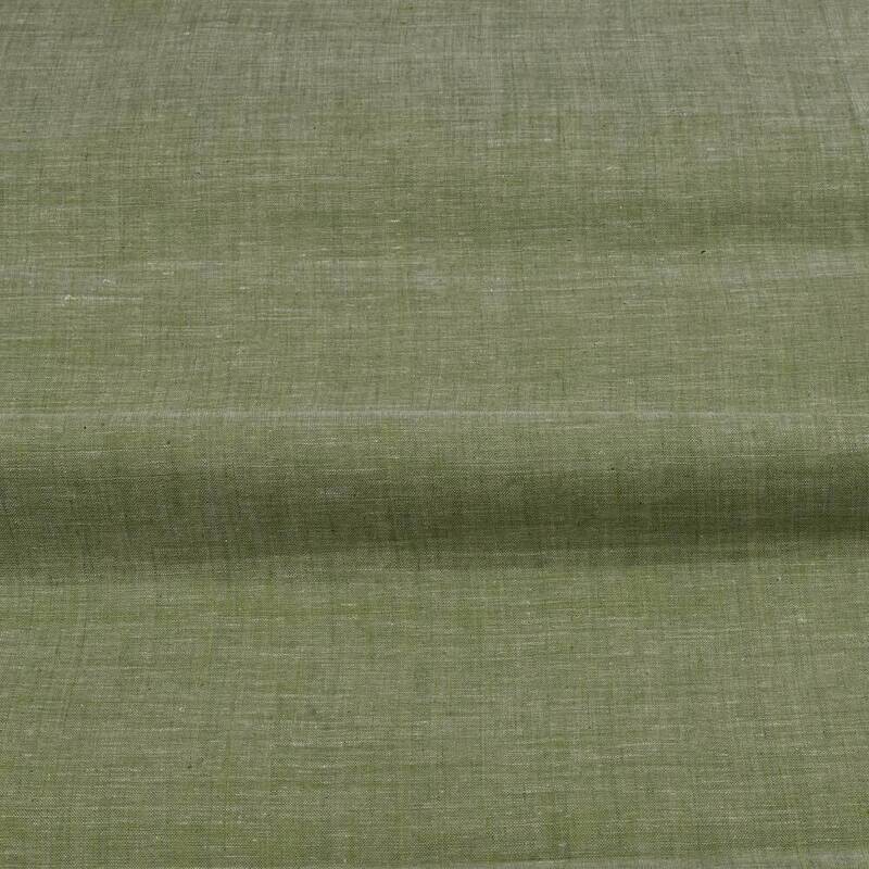 CHAMBRAY GREEN COTTON FABRIC - HAND SPUN HAND WOVEN FABRIC | ORGANIC FABRIC