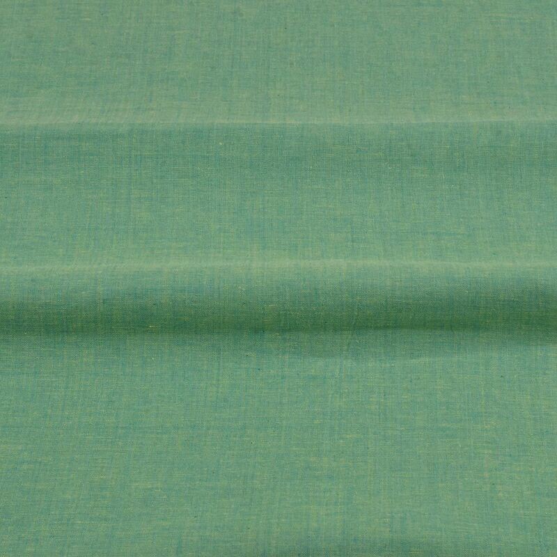 CHAMBRAY GREEN COTTON FABRIC - HAND SPUN HAND WOVEN FABRIC