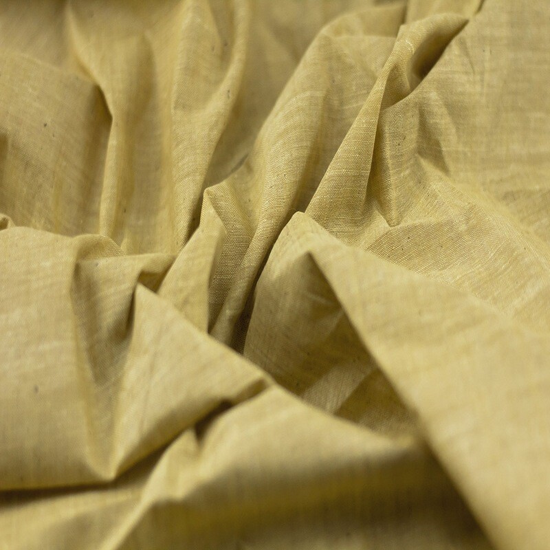 CHAMBRAY MUSTARD COTTON FABRIC - HAND SPUN HAND WOVEN FABRIC | ORGANIC FABRIC