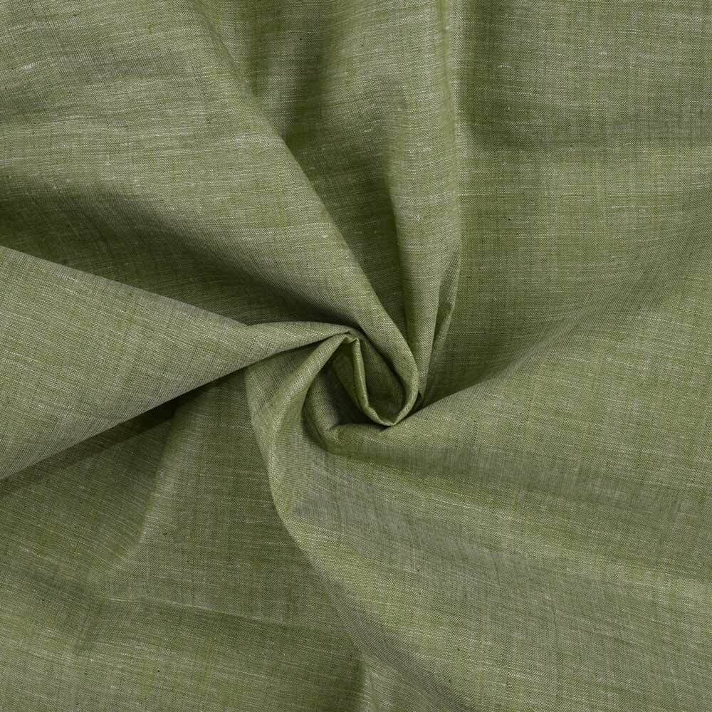 CHAMBRAY GREEN COTTON FABRIC - HAND SPUN HAND WOVEN FABRIC | ORGANIC FABRIC