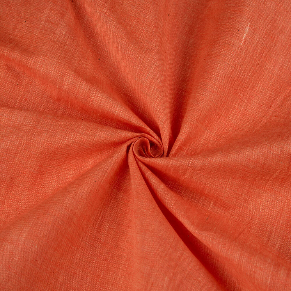 CHAMBRAY ORANGE COTTON FABRIC - HAND SPUN HAND WOVEN FABRIC | ORGANIC FABRIC