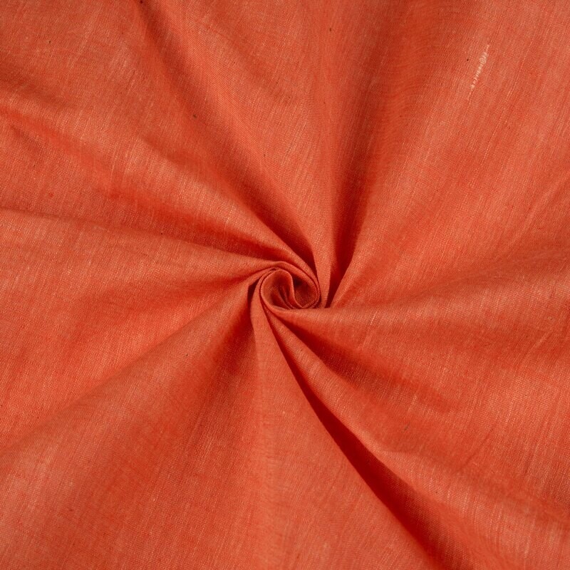 CHAMBRAY ORANGE COTTON FABRIC - HAND SPUN HAND WOVEN FABRIC | ORGANIC FABRIC