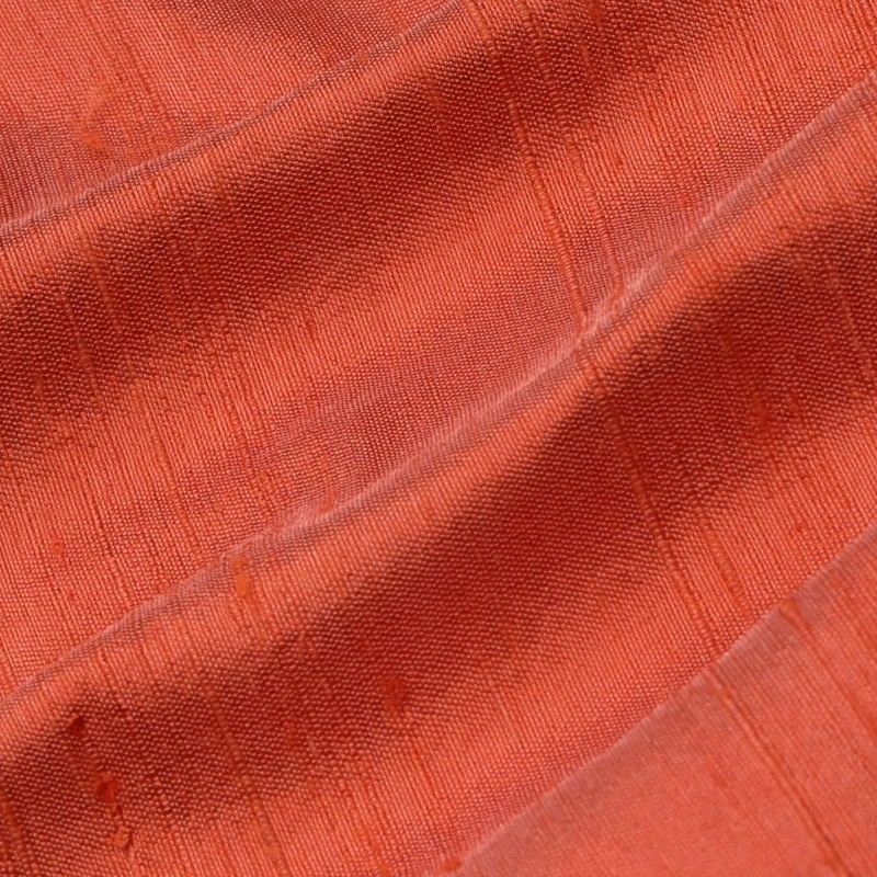 Dark Coral Orange Color Plain  | Silk Dupioni Fabric | Raw Silk | ORGANIC FABRIC