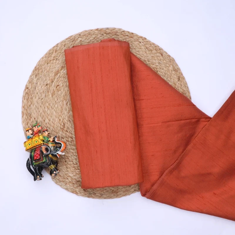 Dark Coral Orange Color Plain | Silk Dupioni Fabric | Raw Silk | ORGANIC FABRIC