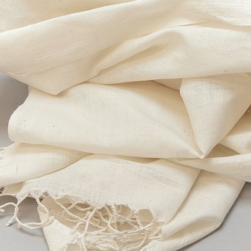 Cream Light weight Plain Spring Summer Hand Woven Cotton Off White Scarf