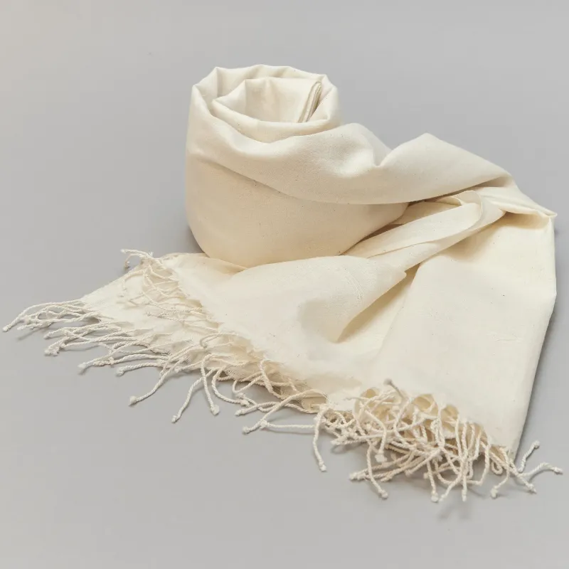 Cream Light weight Plain Spring Summer Hand Woven Cotton Off White Scarf 