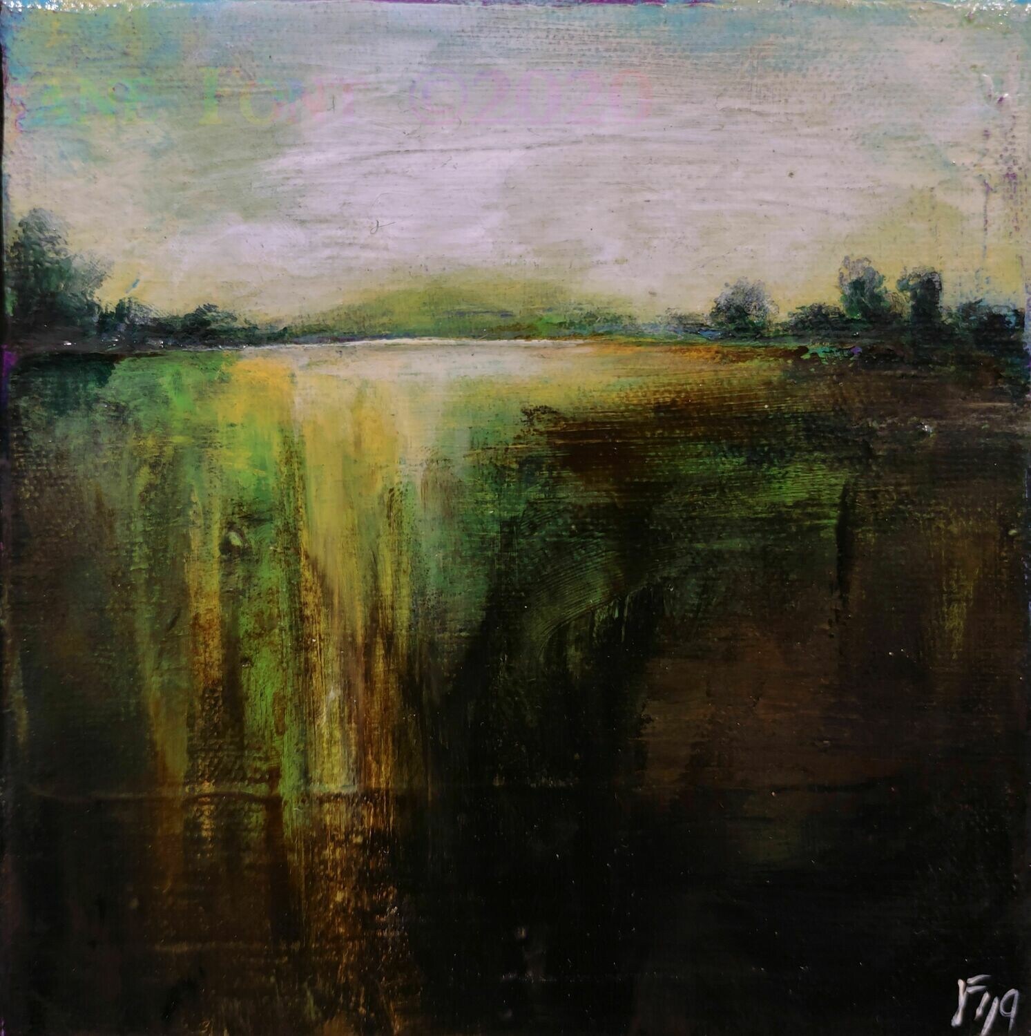 Saturate - Original Finger Painted Landscape by Jane Font Saturate - Original Finger Painted Landscape by Jane Font