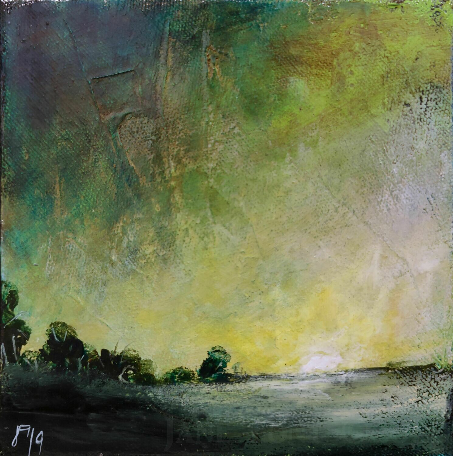 Morning (green) - Original Finger Painted Landscape by Jane Font Morning (green) - Original Finger Painted Landscape by Jane Font