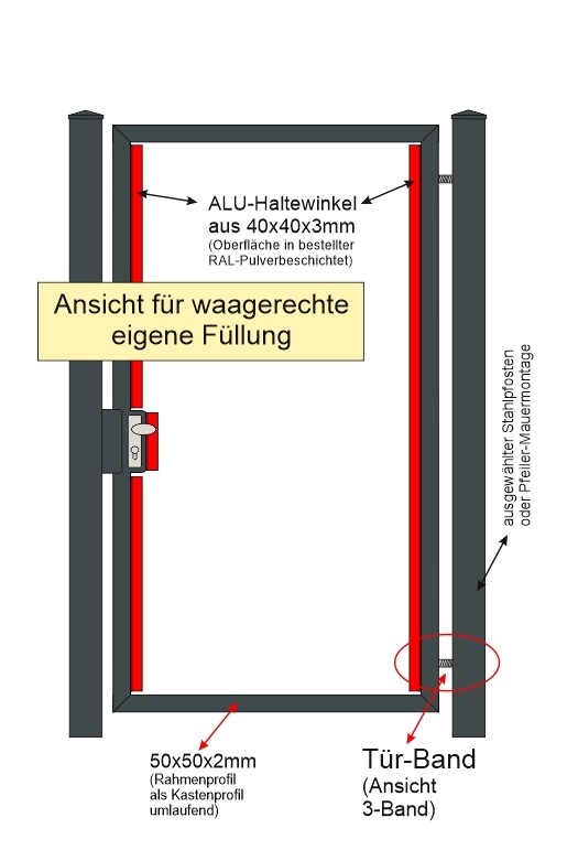 Gartentür "Eigene Füllung waagerecht" farbbeschichtet